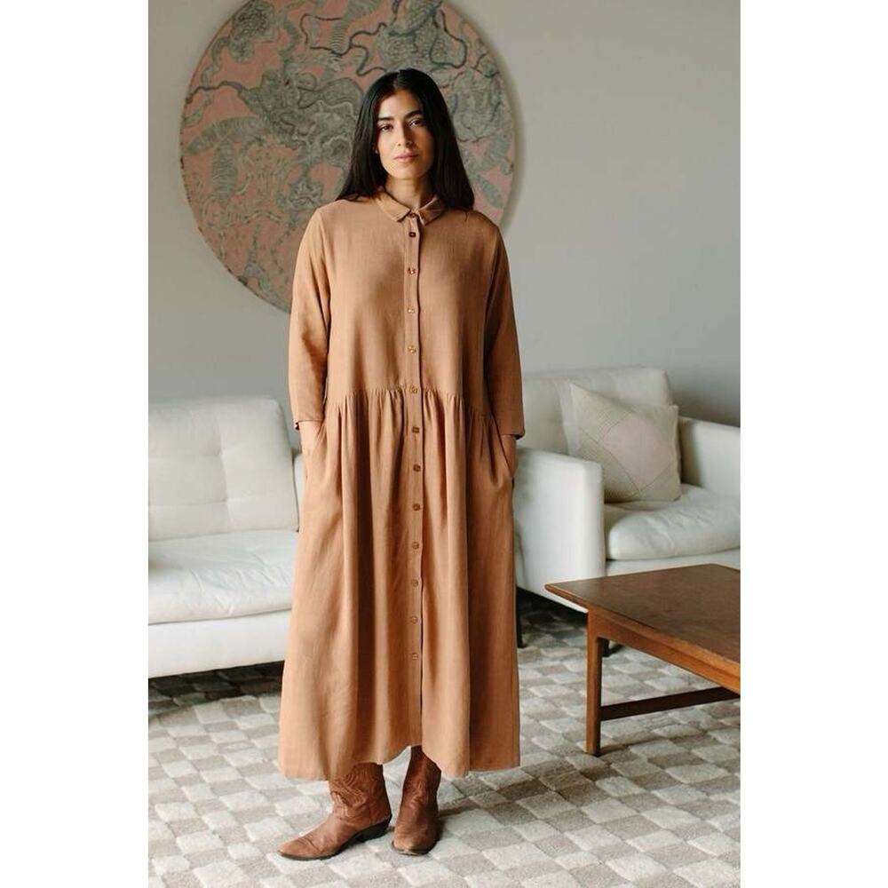 Rachel Pally Linen Button Down Leo Dress XL $290 In Nutmeg Brown